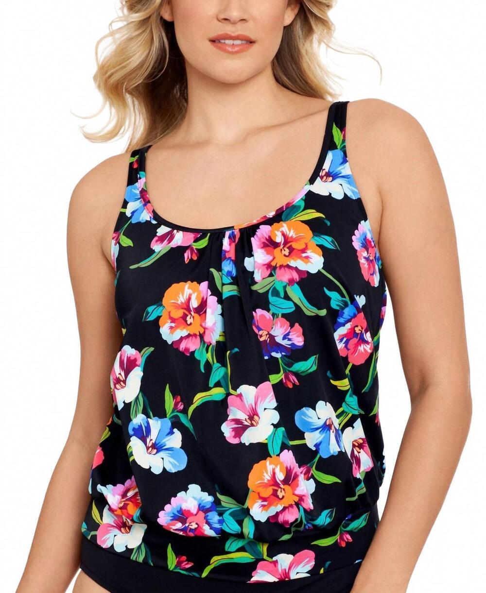 NEW SWIM SOLUTIONS underwire blouson tankini top in flower study